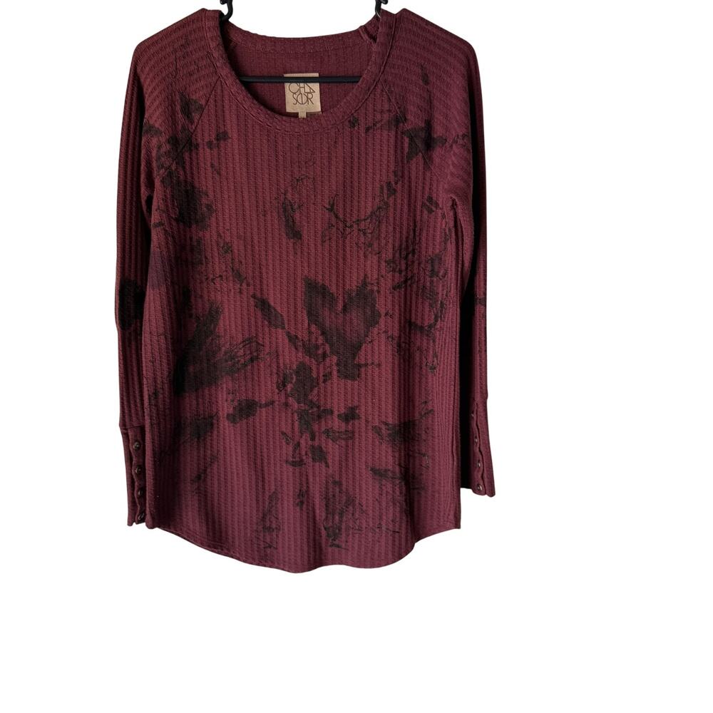 Cha Sor Pullover Womens Medium Waffle Knit Tie Dye Long Sleeve Top Forest‎ Fairy